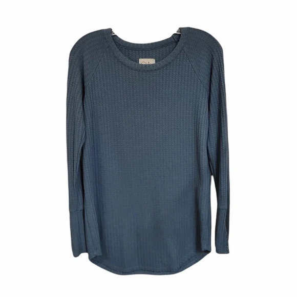Chaser Tops - Chaser waffle knit teal long sleeve thermal top